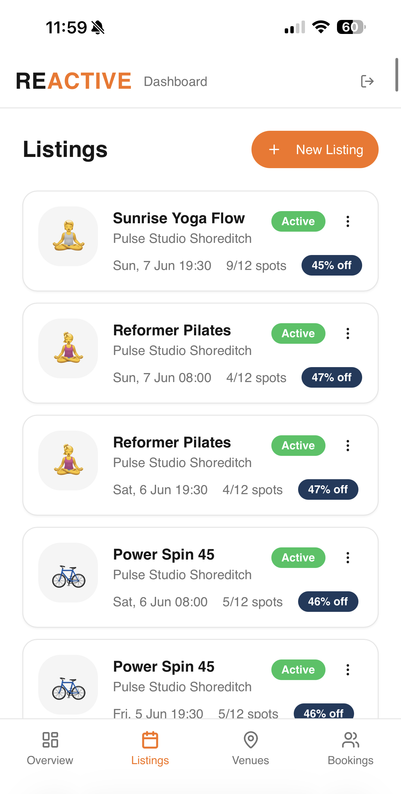REACTIVE venue listings management